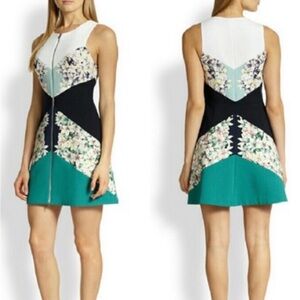 BCBG Maxazria Alaina Colour Block Aqua Combo Floral Dress Size 2